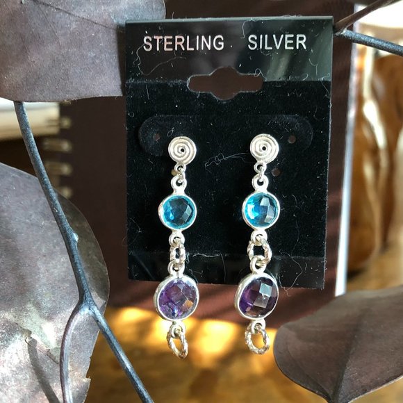Jewelry - 925 SS Amethyst & Blue Topaz Earrings